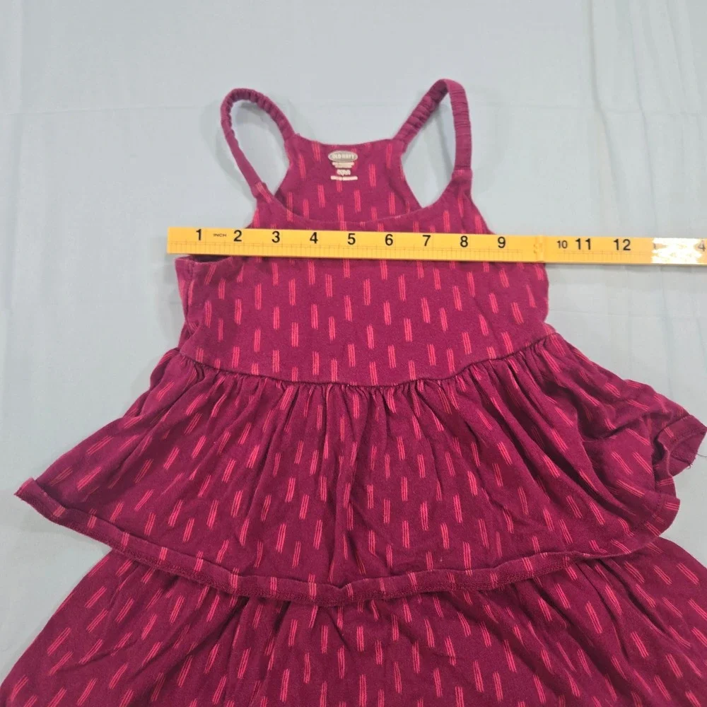 Old Navy Girls Tiered Sundress 4T Maroon Red Dash Smocked Sleeveless Knit Dress